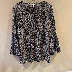 Susan Graver Womens Metallic Blend Animal Print Sweater